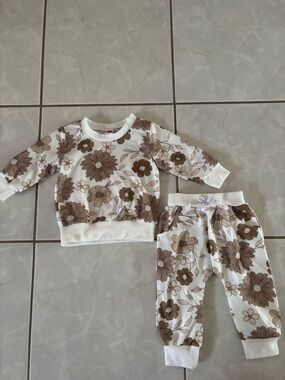 Amazon Kids Matching Set White with Brown Floral Print